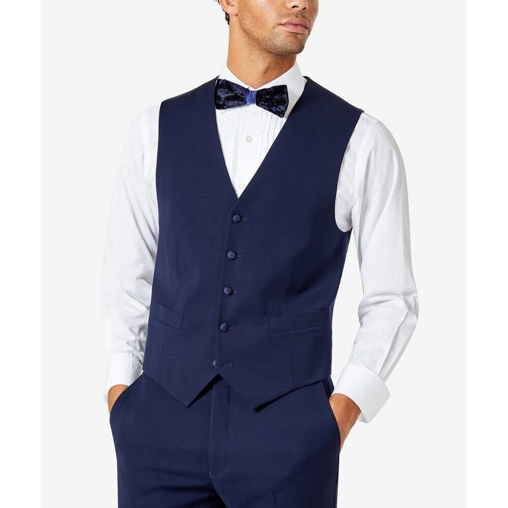 $125 NEW TOMMY HILFIGER Mens Large Navy TH FLEX/Stretch Tuxedo Suit Vest